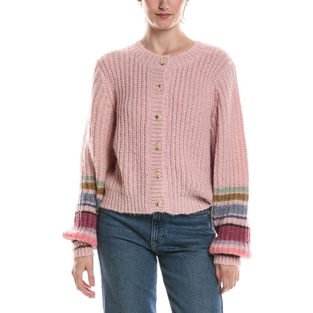Michael Stars Womens Lumi Striped Crew Cardigan, Pink